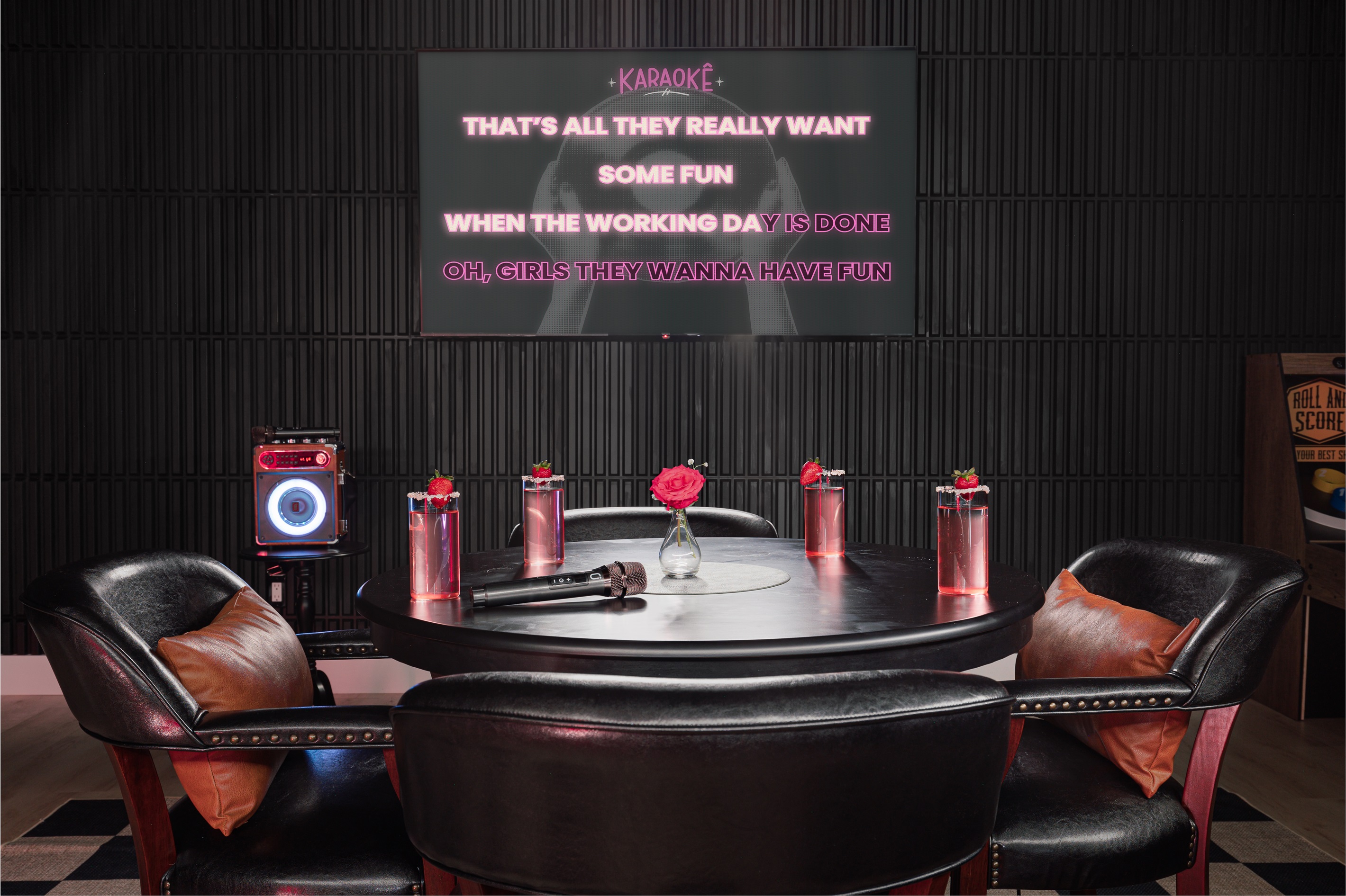 {Karaoke Lounge} Cue the playlist, grab the mic, and let the late-night memories begin. Our moody karaoke lounge brings big energy for celebrations, girls’ trips, and unforgettable group nights in.