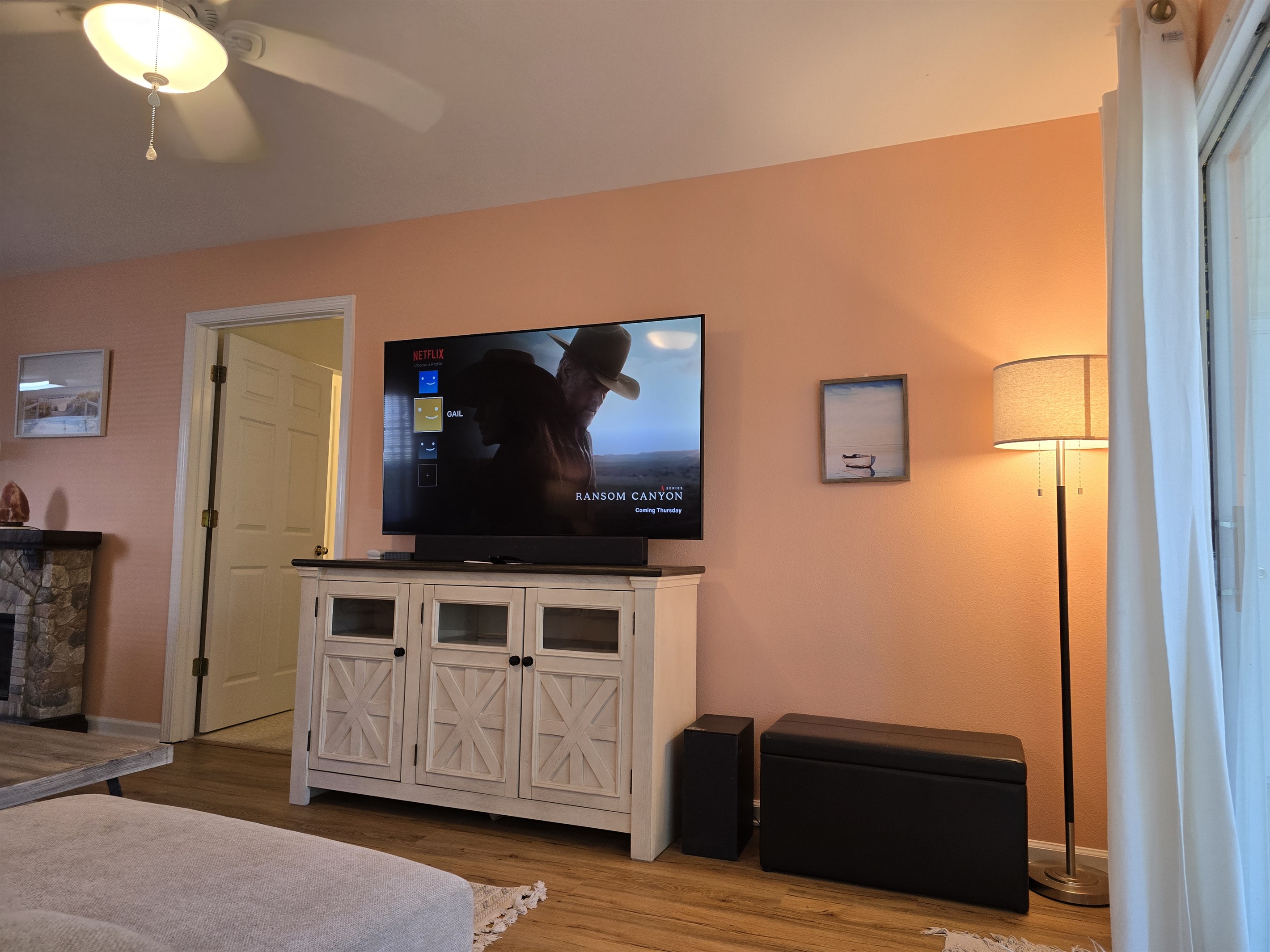 Mounted Flat Screen TV Set Up with Soundbar