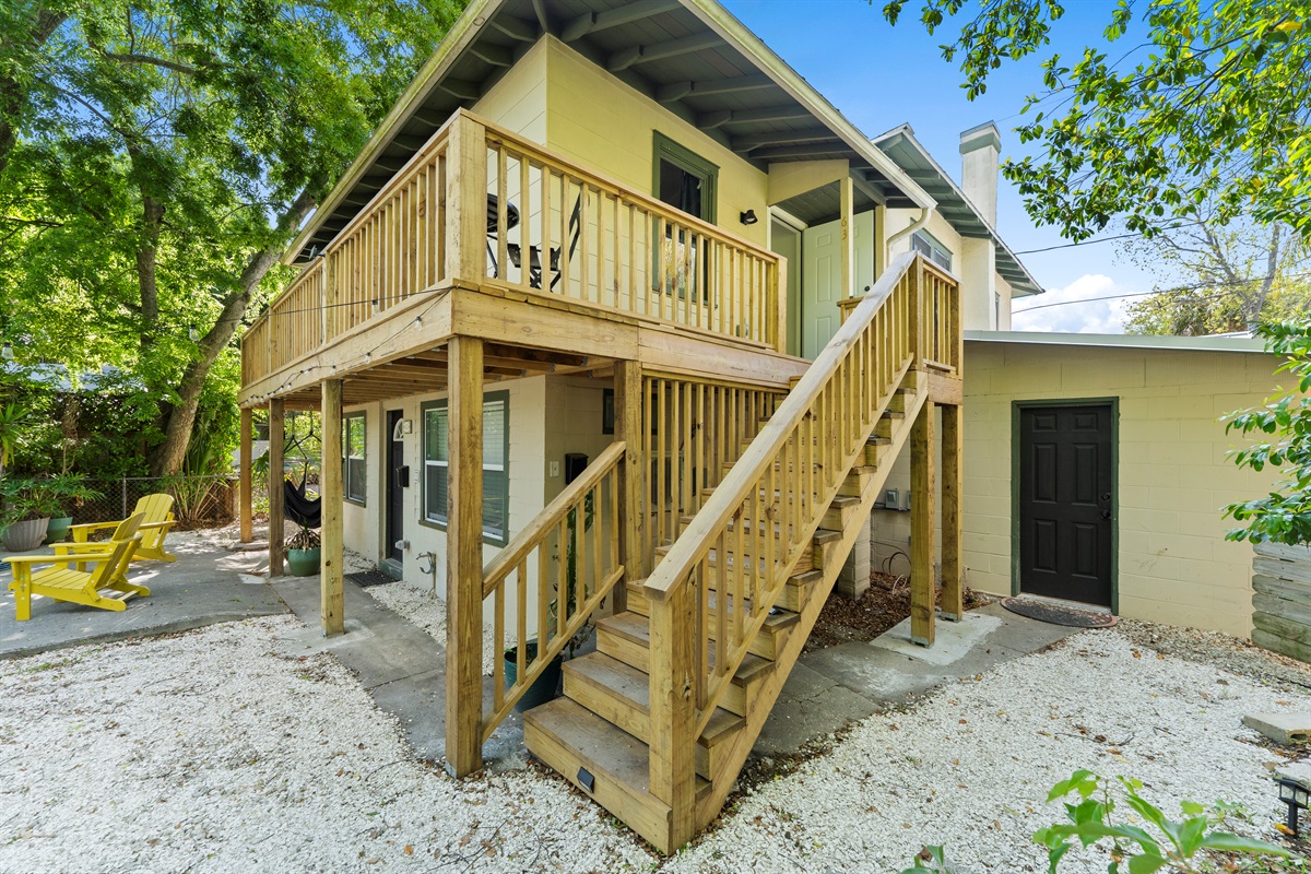 Around the corner of the deck is the entrance to the garage and free bicycles for your cruising pleasure