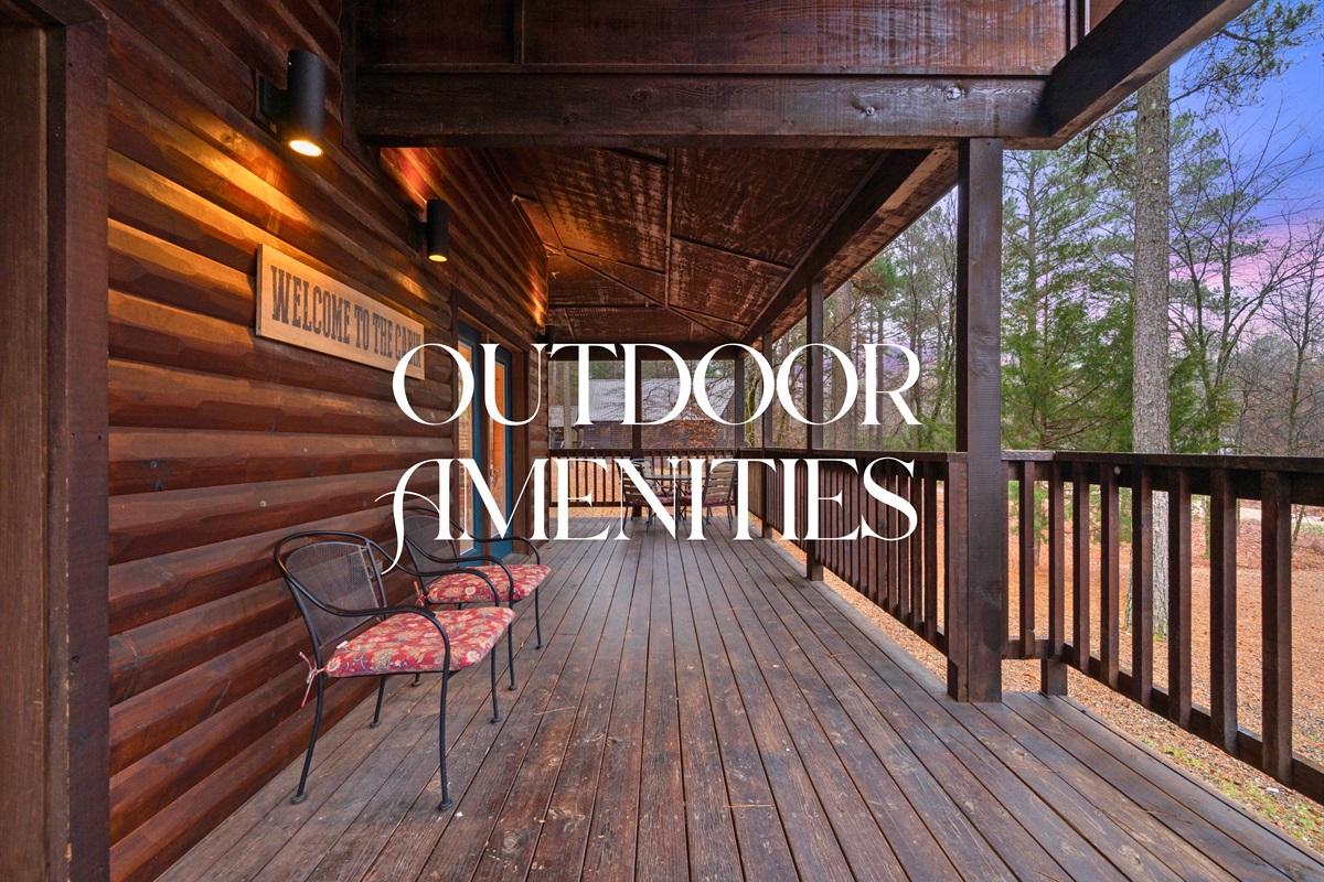 The covered deck offers a peaceful place to relax and take in the surrounding trees, whether you’re enjoying coffee or evening drinks.