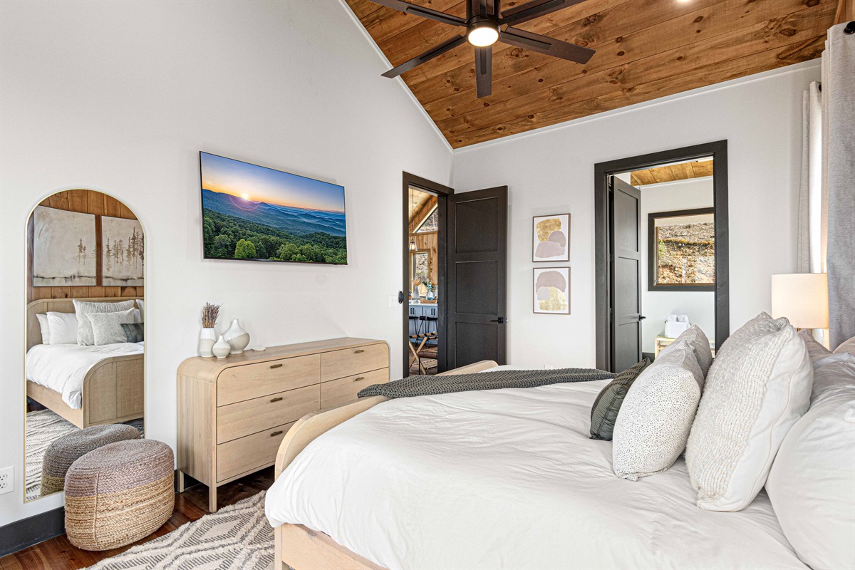 Tranquil master bedroom featuring a contemporary en suite shower