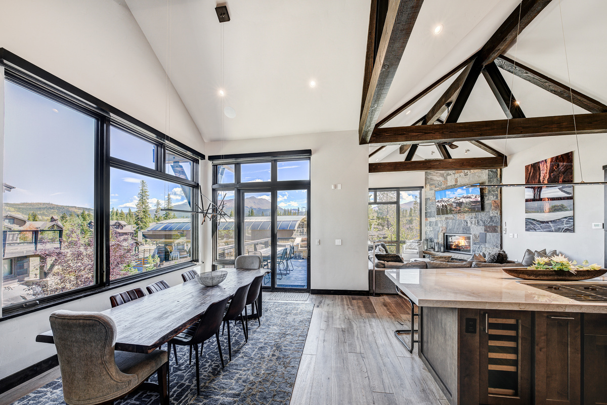 Kitchen with open floor plan to dining room and living room.