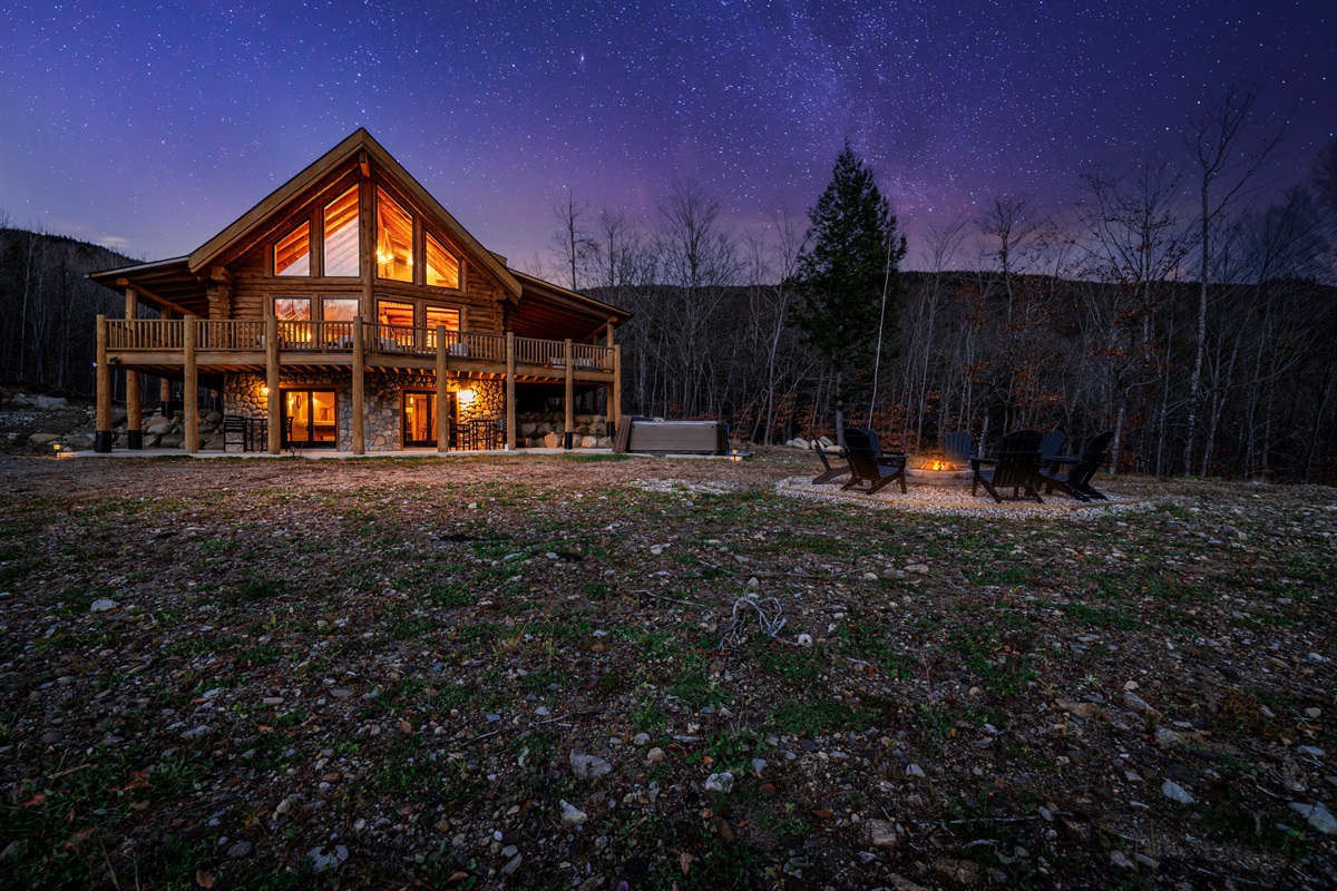 Brookside Mountain Log Home — comfort and charm, even after the sun sets.