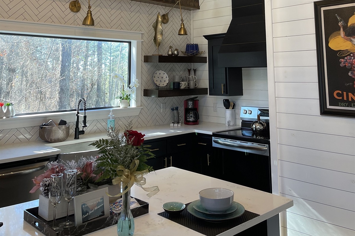 Kitchen island with plenty of light.