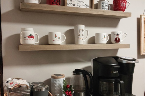 Santa’s little coffee corner. K-cups, tea bags, hot chocolate and sugar provided. 