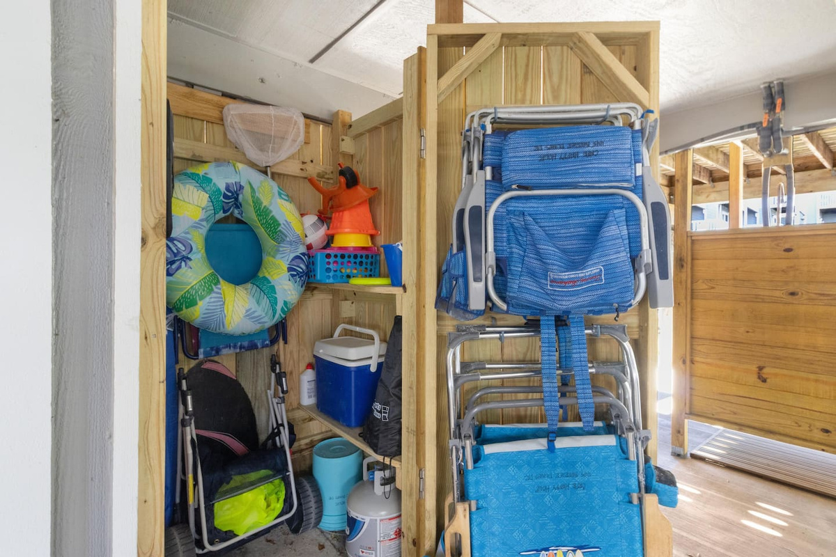 Grab everything you need for a perfect beach day &mdash; chairs, toys, and umbrellas are already packed in your beach closet.