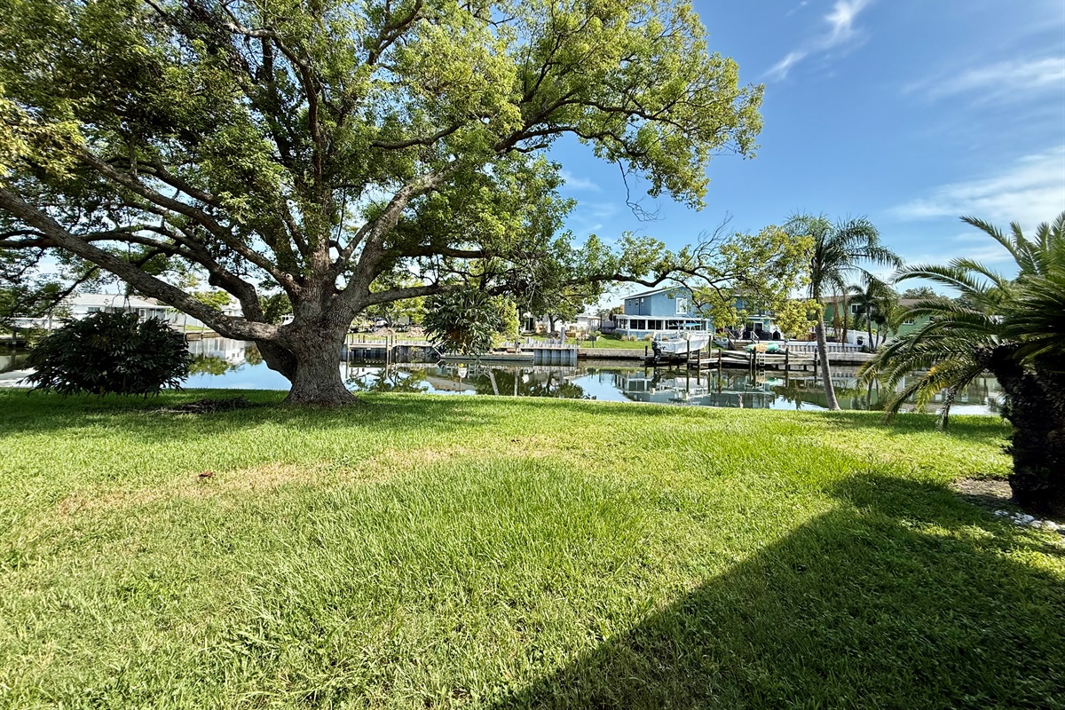This expansive grassy lawn offers plenty of room to run, play, picnic, or stretch out under a shady tree—all with serene water views at your doorstep.
