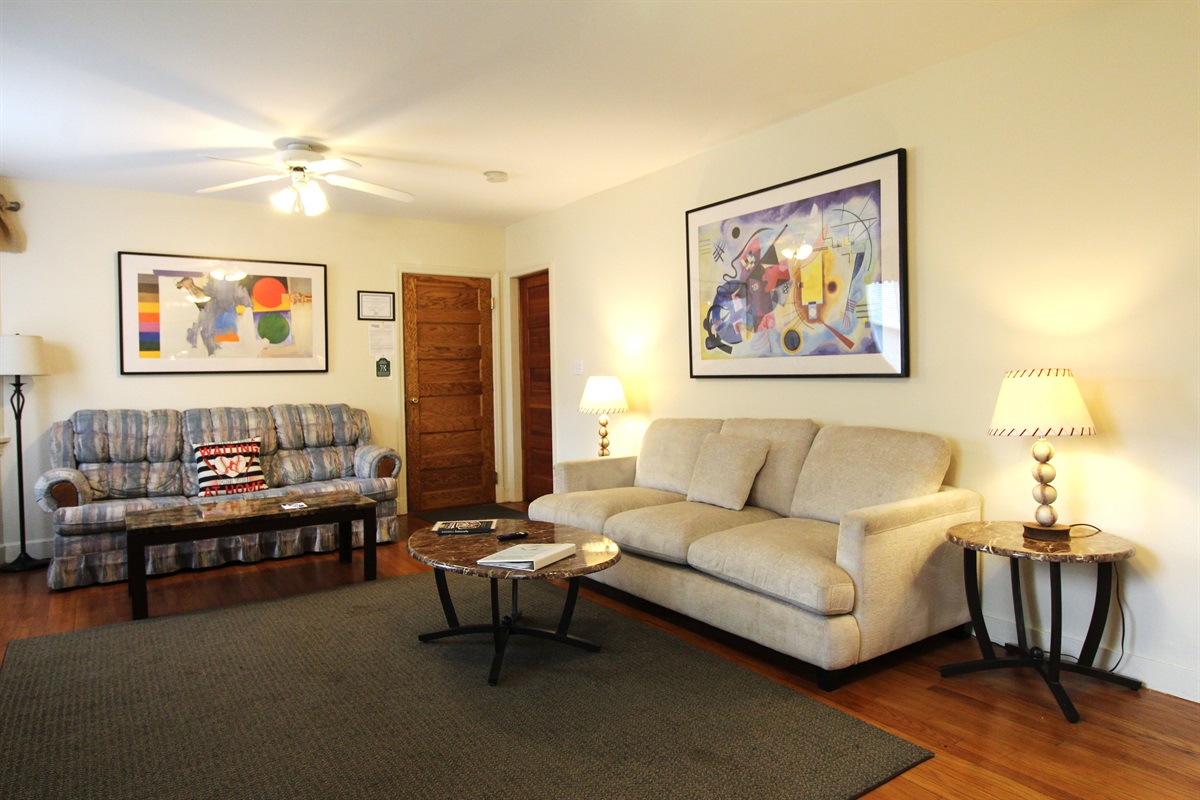 Spacious living room with lots of seating