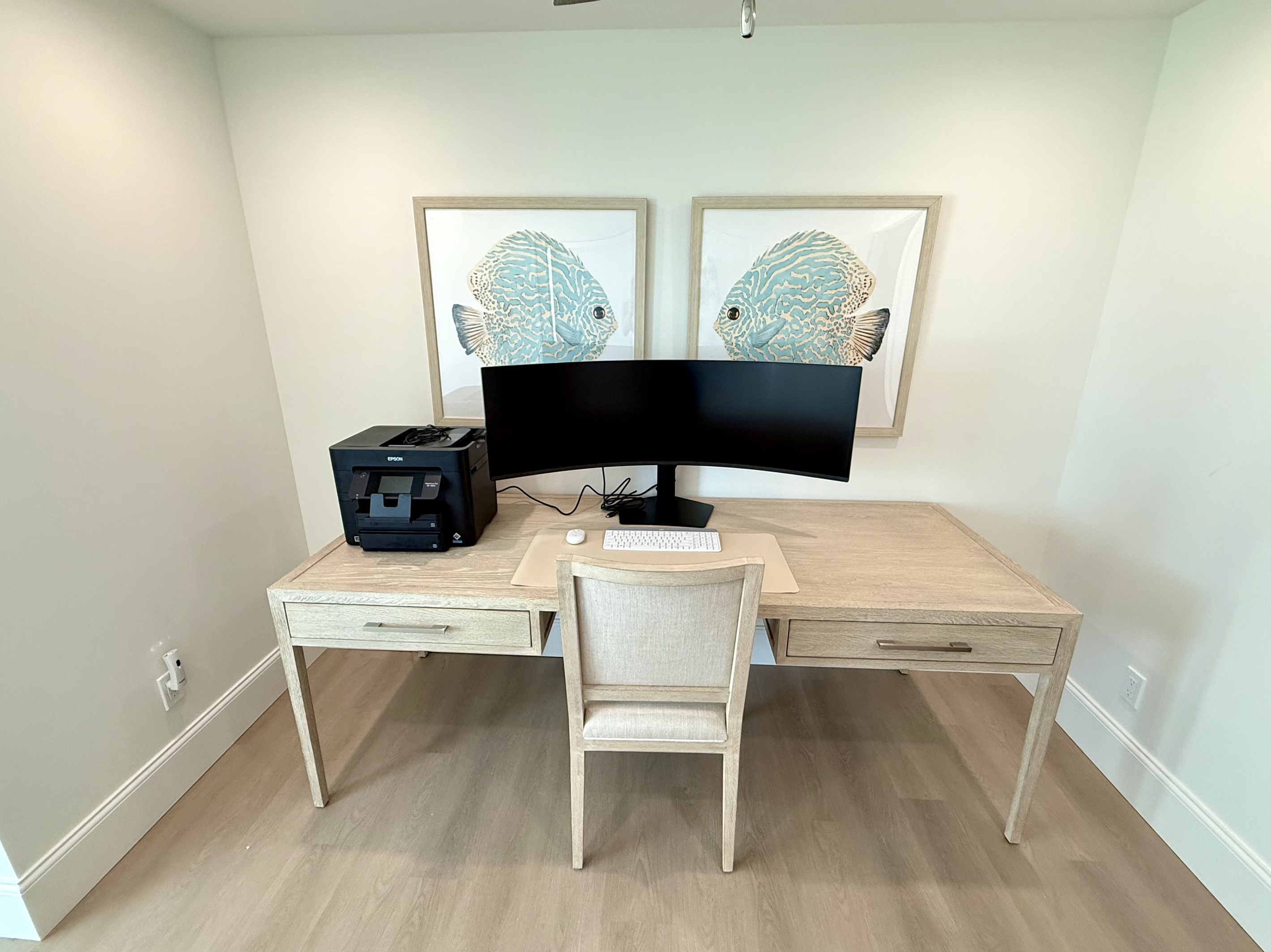 Office with Wide Screen, Mouse, Keyboard, Printer, Copier and  Scanner.