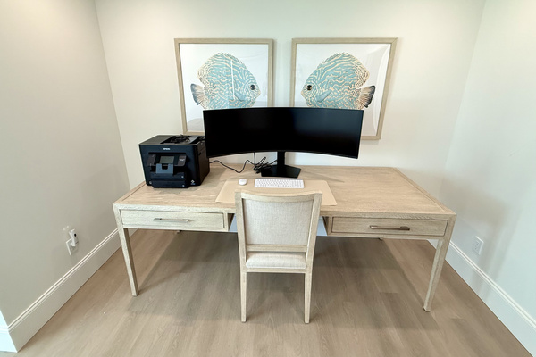 Office with Wide Screen, Mouse, Keyboard, Printer, Copier and  Scanner.