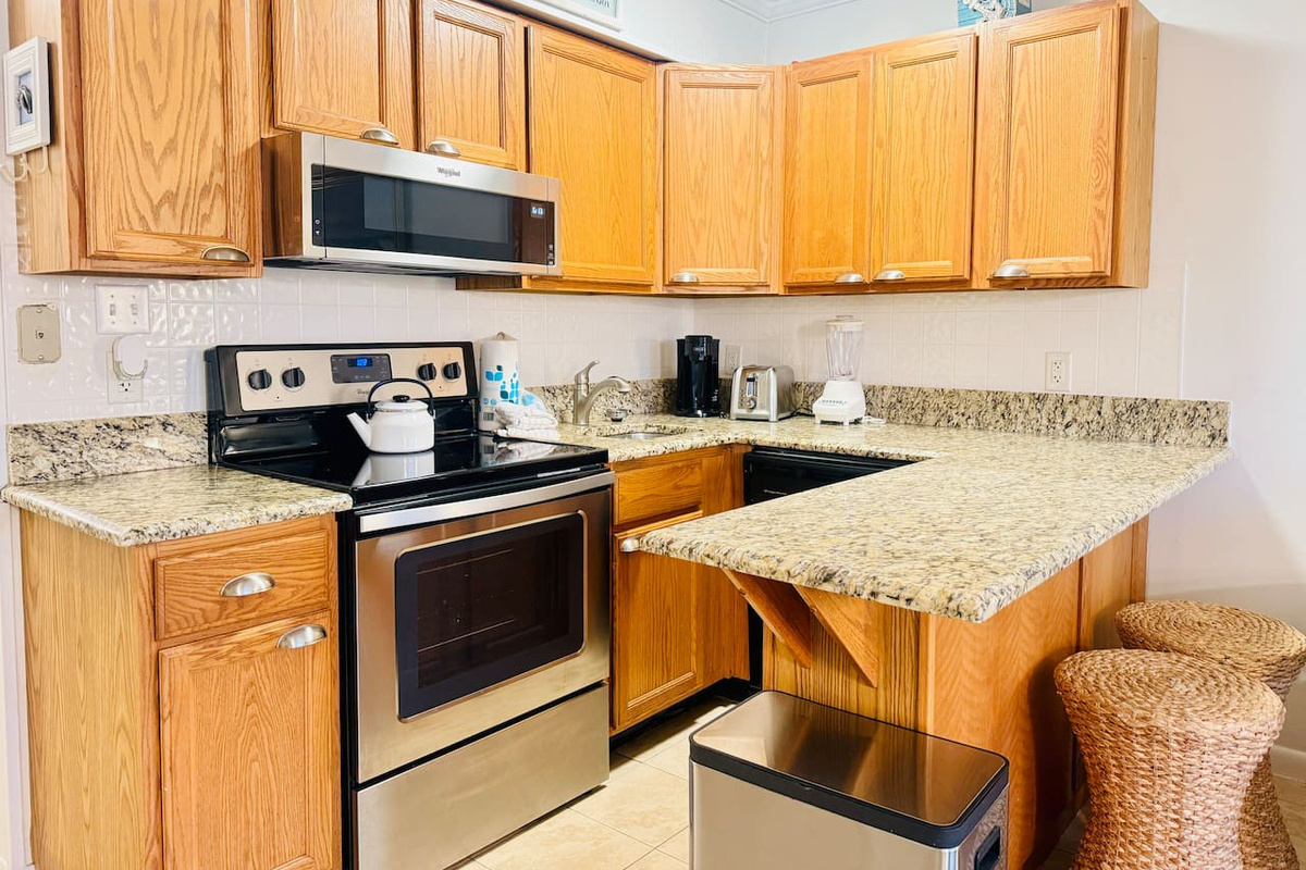 Kitchen with stainless steel appliances