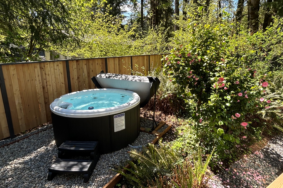 Hot tub with creek view
