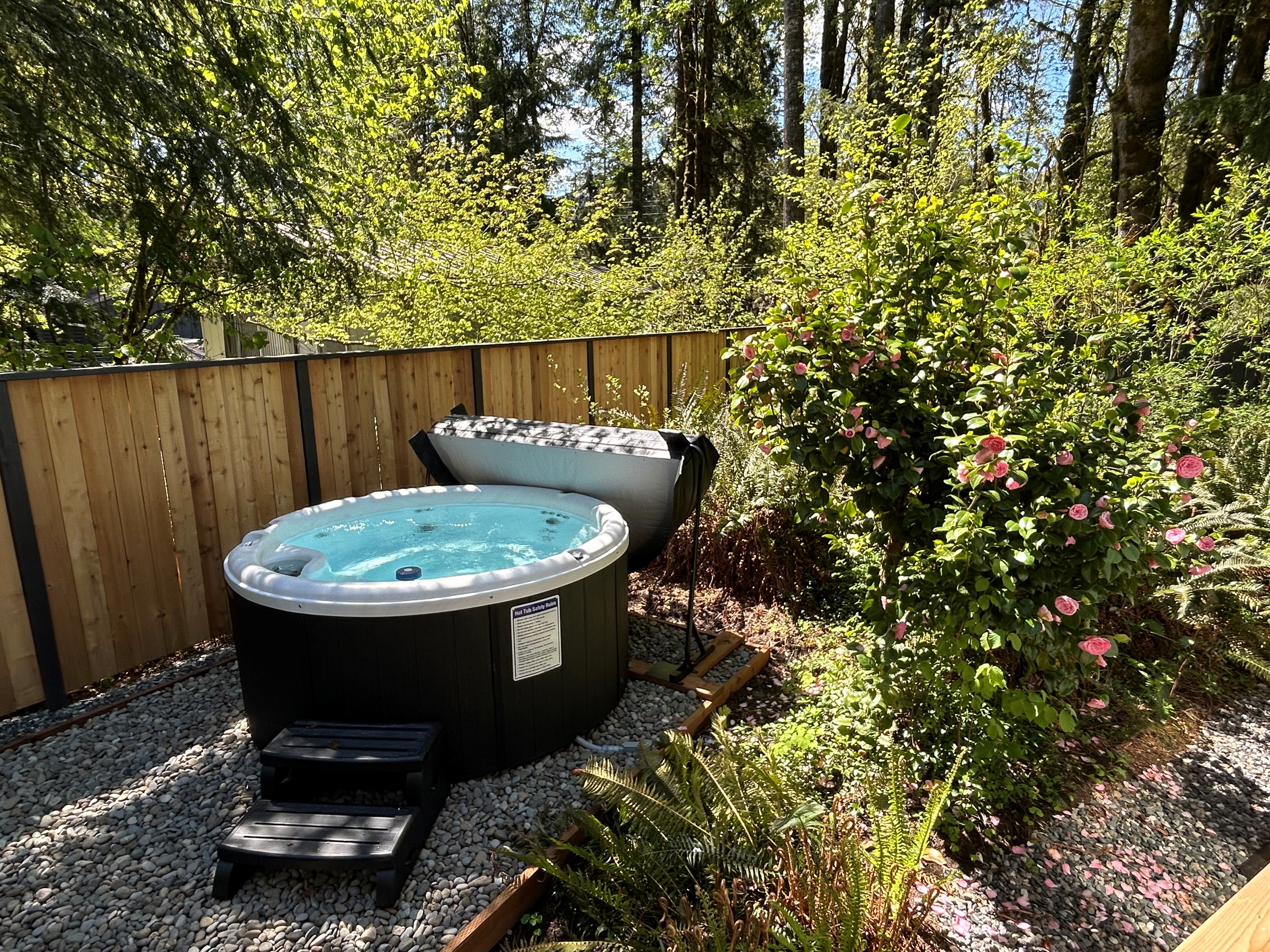 Hot tub with creek view