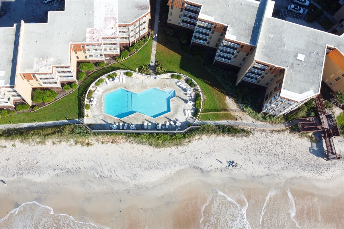 Aerial of pool and condos