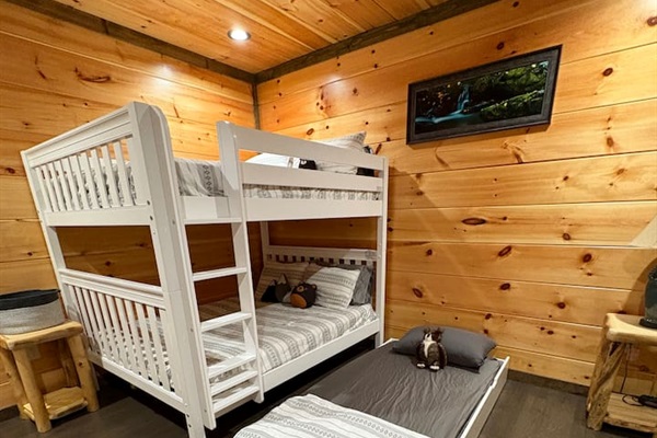 Queen bunk beds suitable for adults.  Pull out twin trundle bed.  A twin roll out bed is available also.