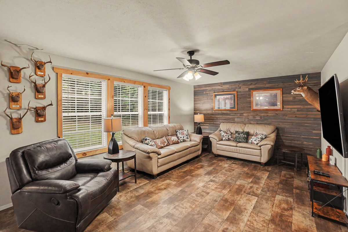 Living room with recliner and smart tv.
