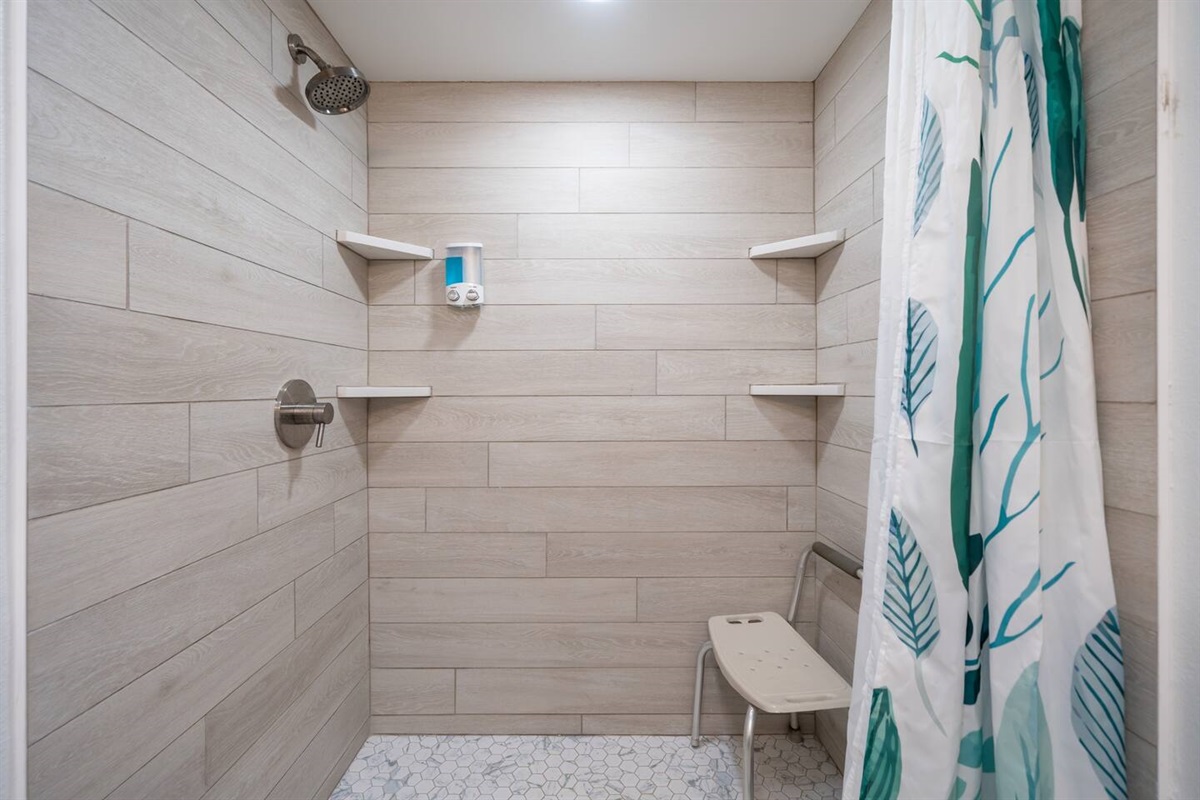 bathroom shower. Towels provided