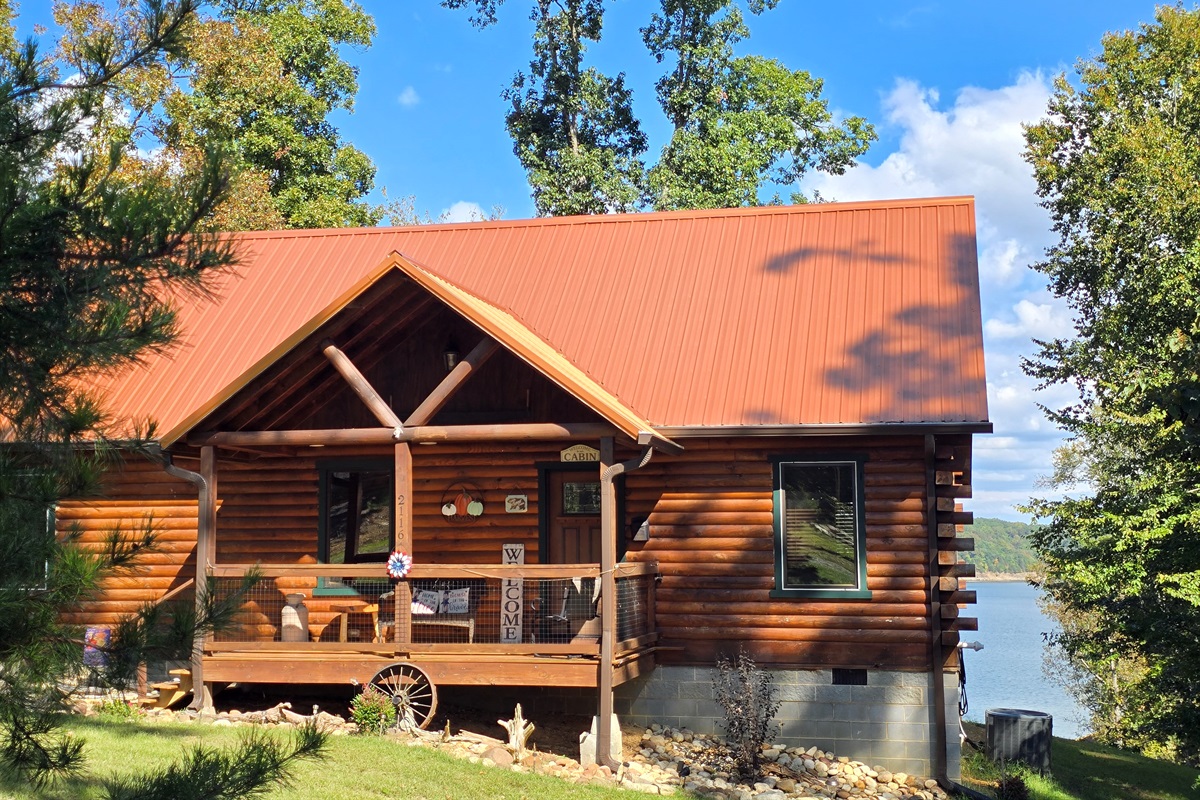 Front of Cabin with Lake View