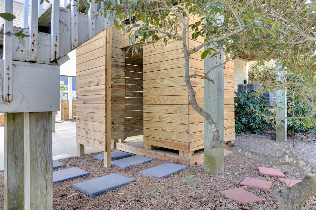 Private outdoor shower, perfect for rinsing off sandy feet after the beach