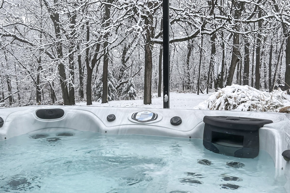 Step into the hot tub and unwind under the trees. You’ll love how private and peaceful it feels here.