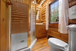 Historic log cabin but modern bathroom