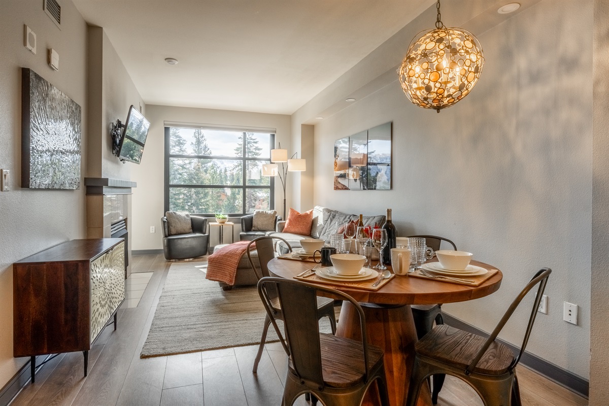 The well-designed open floor plan offers an easy, open connection between dining and living spaces.