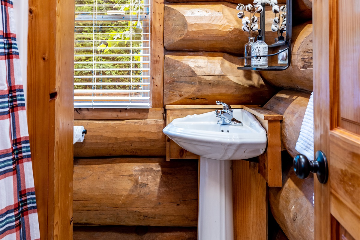 Full bathroom on main floor with walk in shower