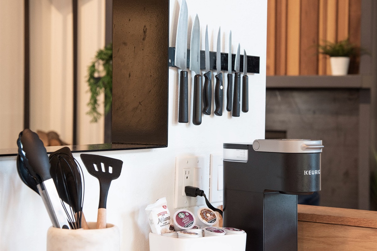 Fully stocked kitchen with everything you need, plus a coffee station to start your mornings right.