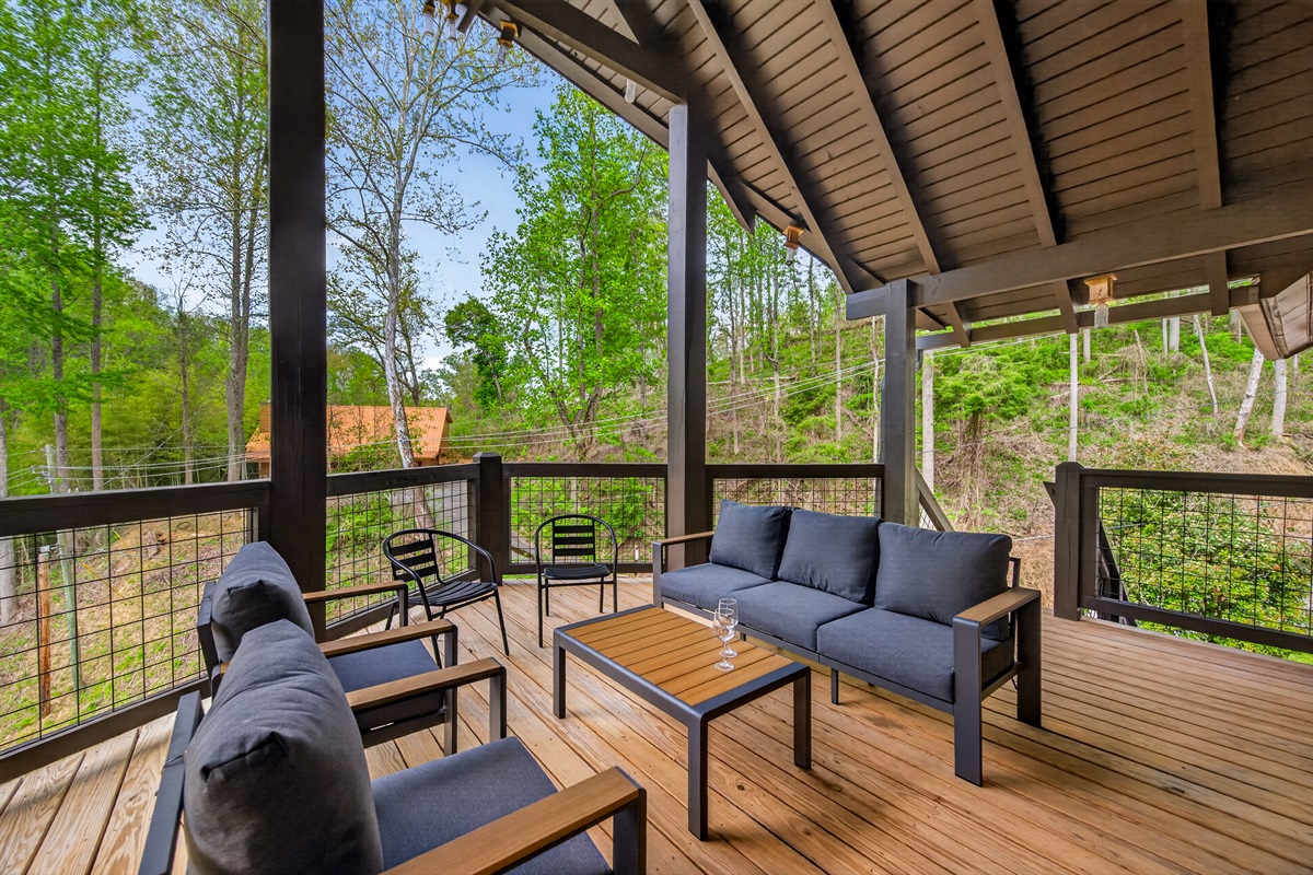 Upstairs patio off living room.