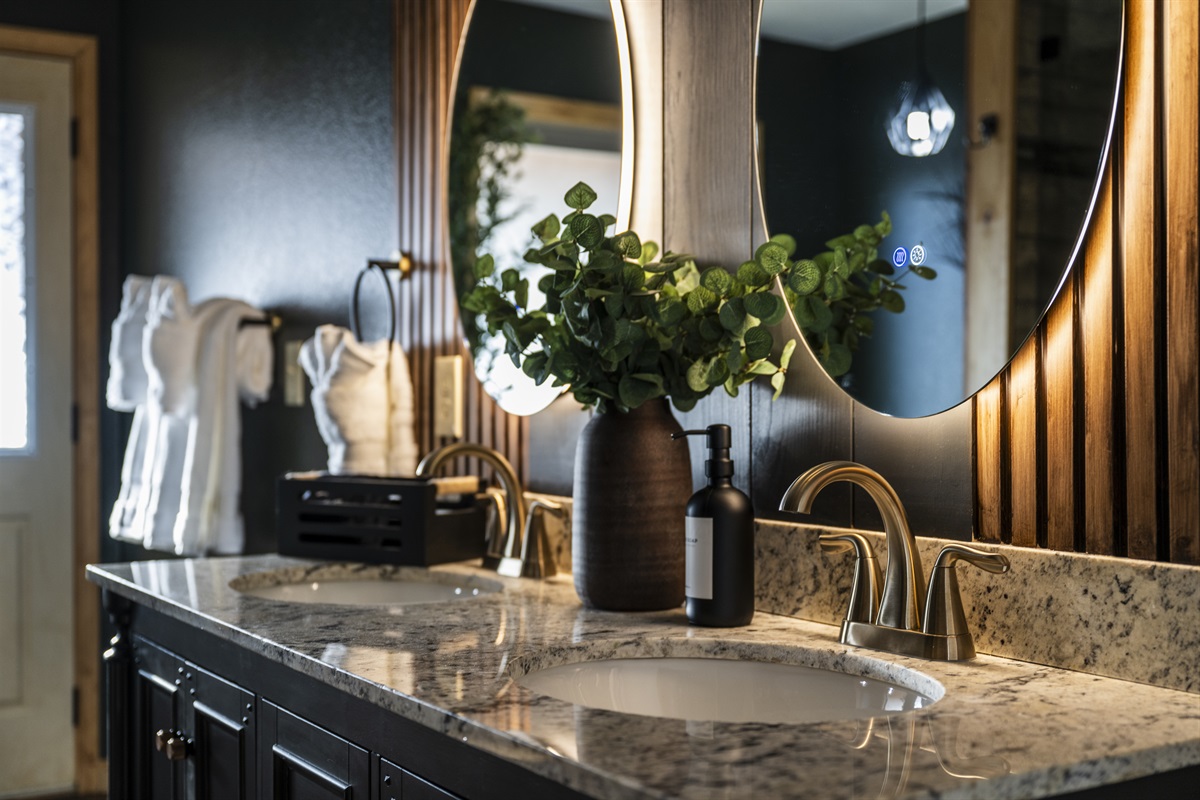 Main floor: Get ready in style with the LED light mirror vanity, adding a touch of luxury and convenience to your stay