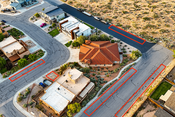 Ample parking around the home marked in red