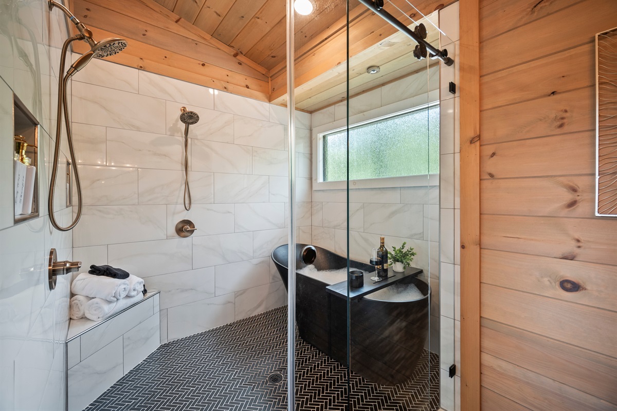 A sanctuary within the lodge. Light a candle, run the water, and relax into stillness.