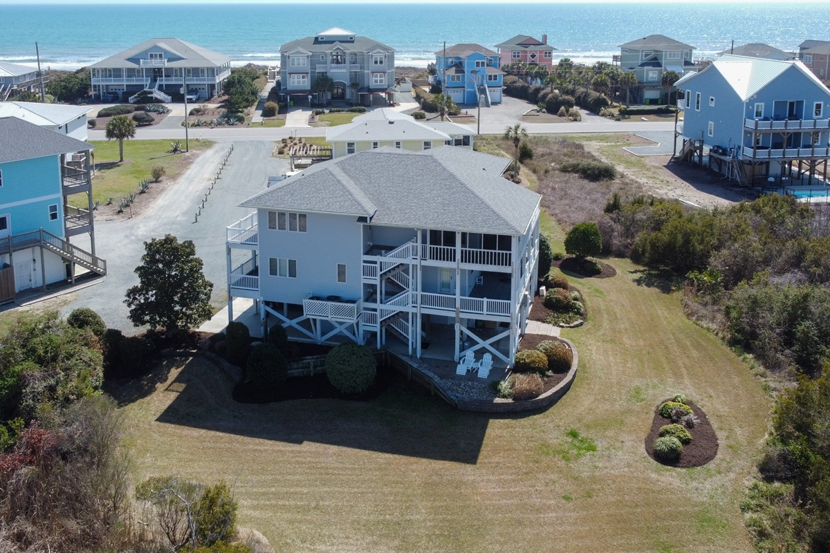 Aerial view showing the home location between the ocean and sound