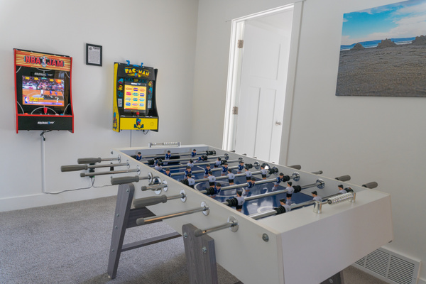 Upstairs loft with foosball and arcades
