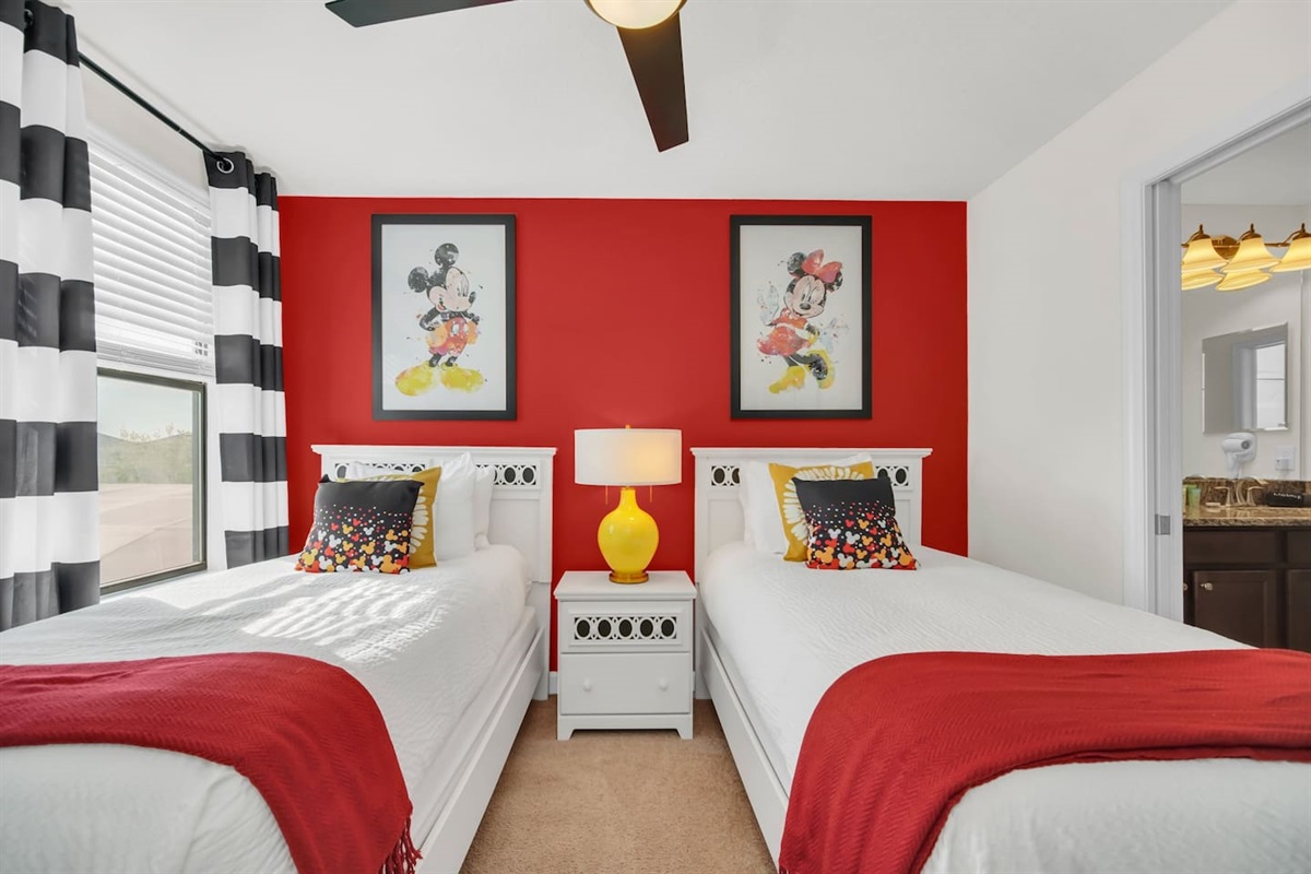 Disney inspired Bedroom with two twin beds for your Mickey and Minnie fans