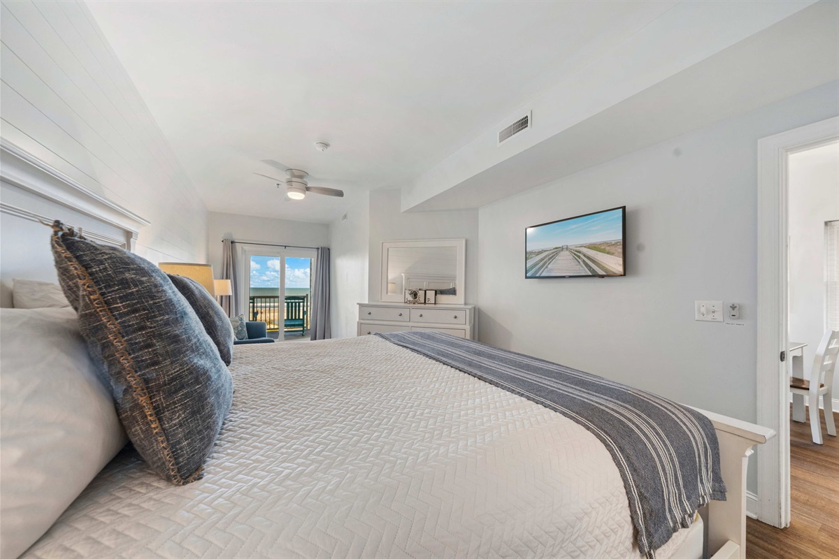 Bedroom 1: Primary King suite | Beach Breeze | Oceanview 202 | 1116 Ocean Blvd, Isle of Palms, SC | IOP Escapes