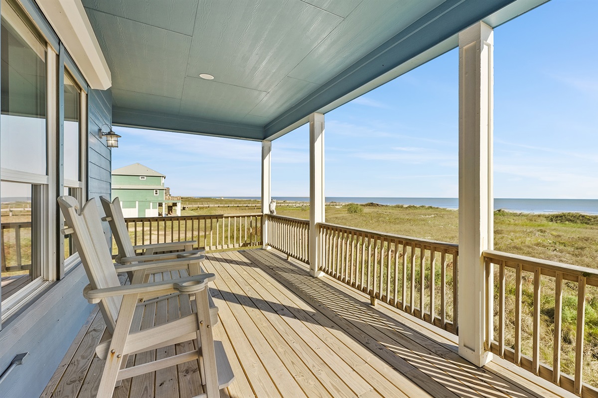 Multiple deck areas provide both sun and shade options throughout the day.