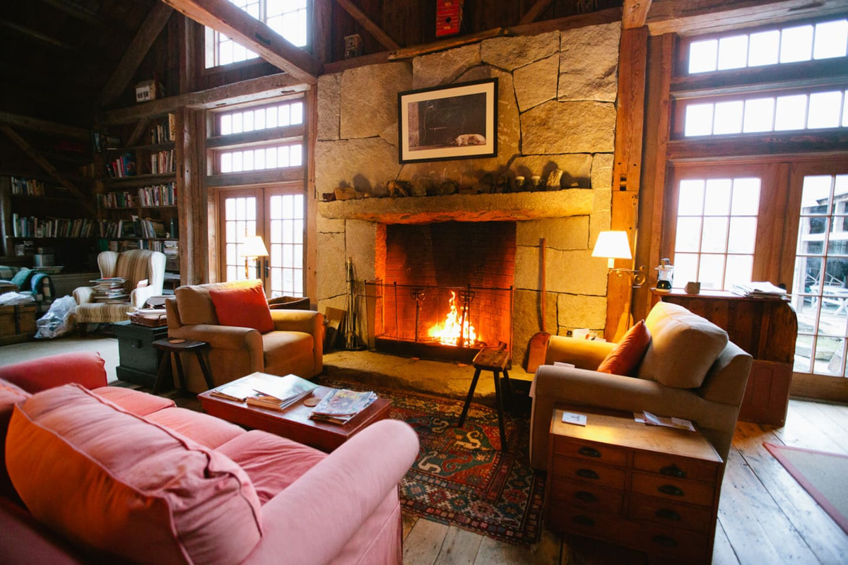 Massive granite fireplace. Enjoy the ambiance of a fire on a crisp fall day or snowy evening.