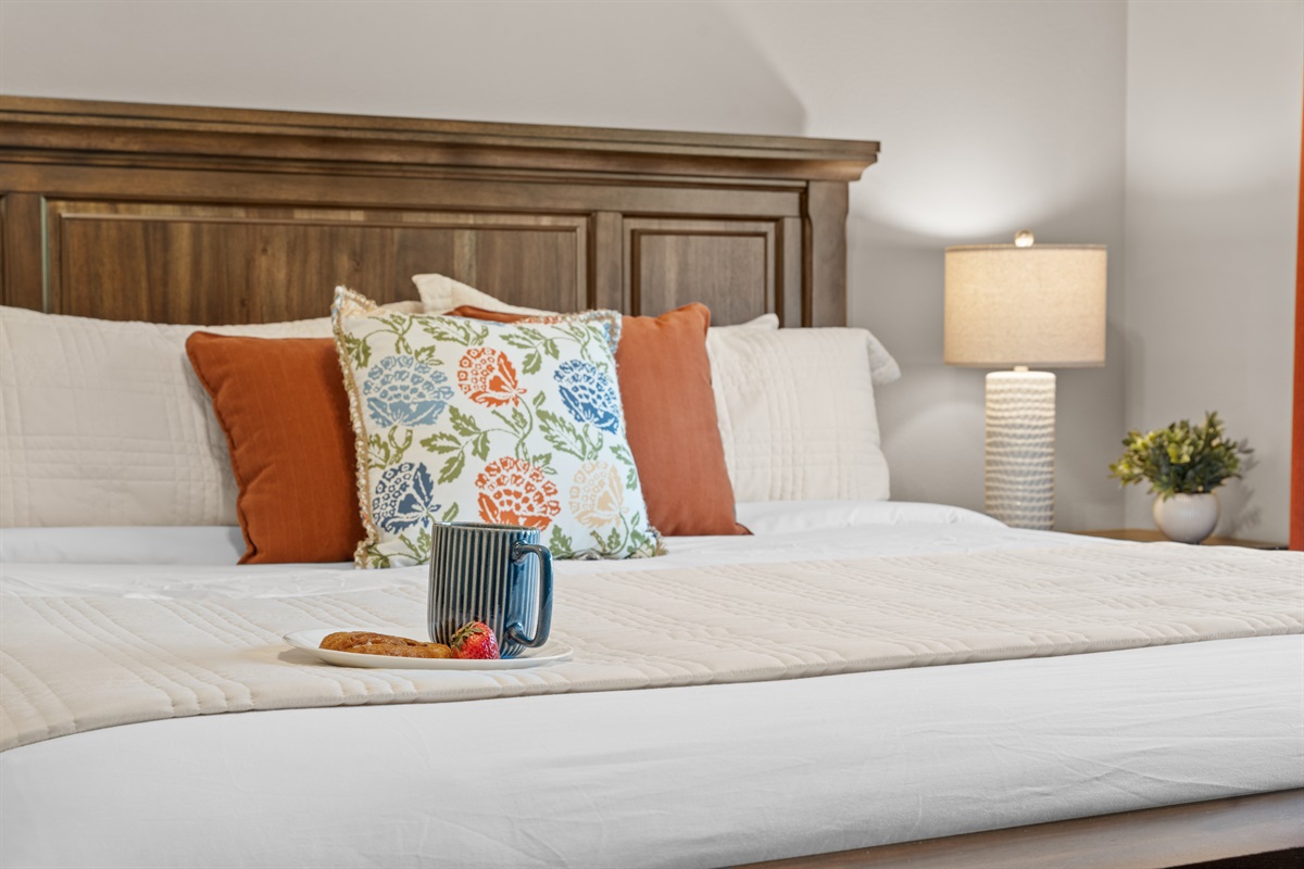 Downstairs king bedroom with smart TV and a peaceful place to wind down.