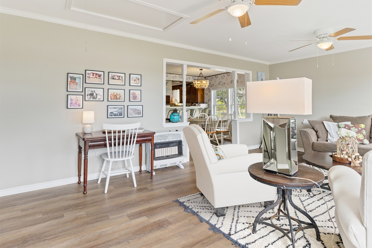 living room with desk/work area