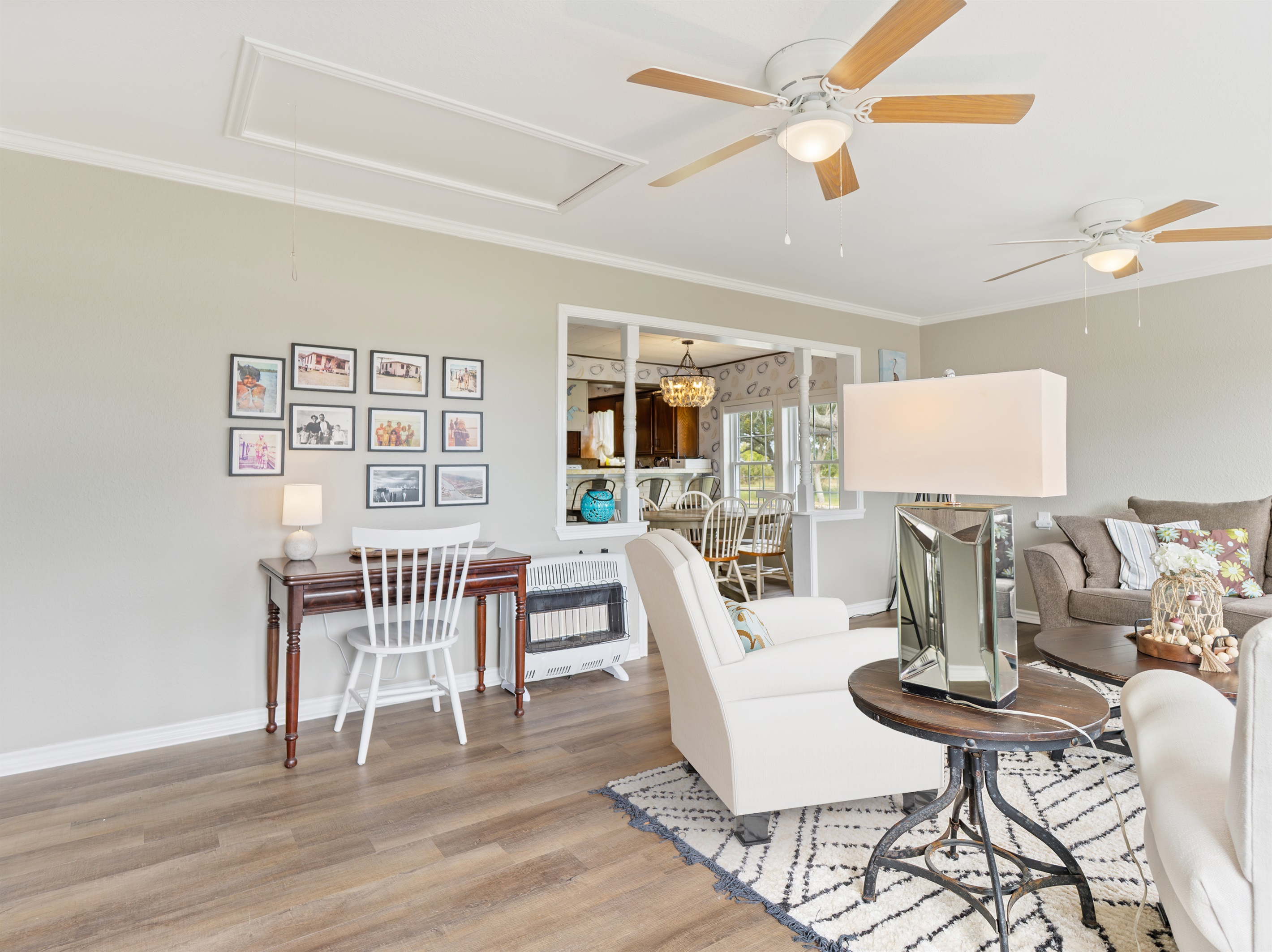 living room with desk/work area