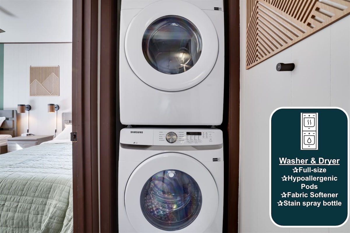 [Laundry] Washer & dryer located onsite with essentials provided. 