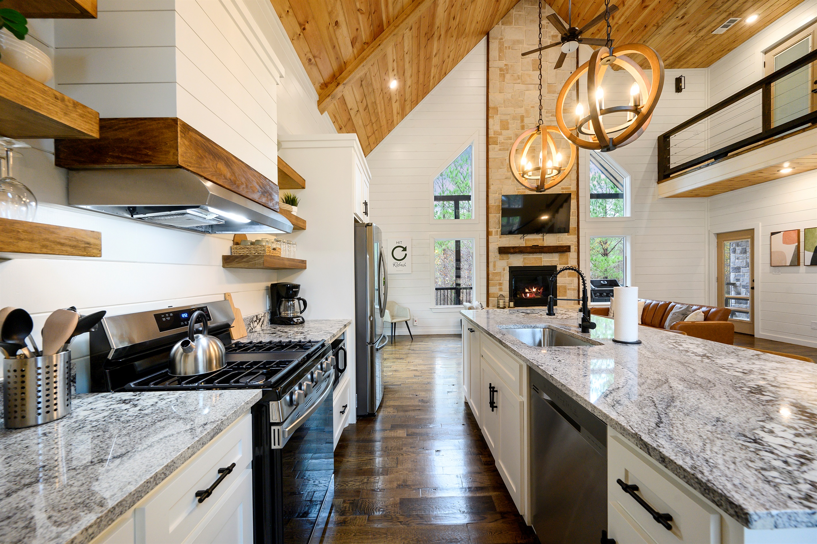 Fully equipped with stocked utensils, cookware, and modern appliances so you can cook, snack, sip, and settle in like you never want to leave.