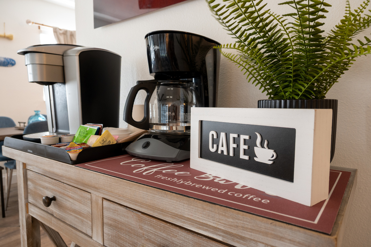Freshly brewed coffee, steps from the kitchen