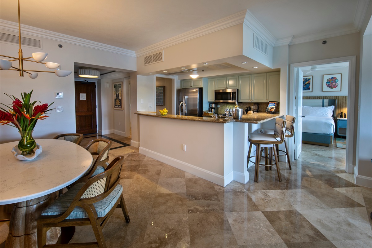 lly equipped gourmet kitchen at the Ritz-Carlton Residences, St. Thomas, offering premium appliances and modern design for effortless Caribbean living.