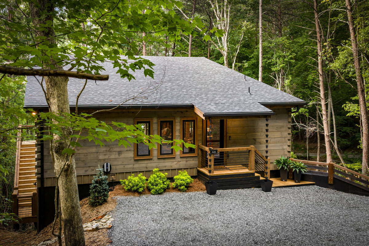Outdoor staircase to access lower deck