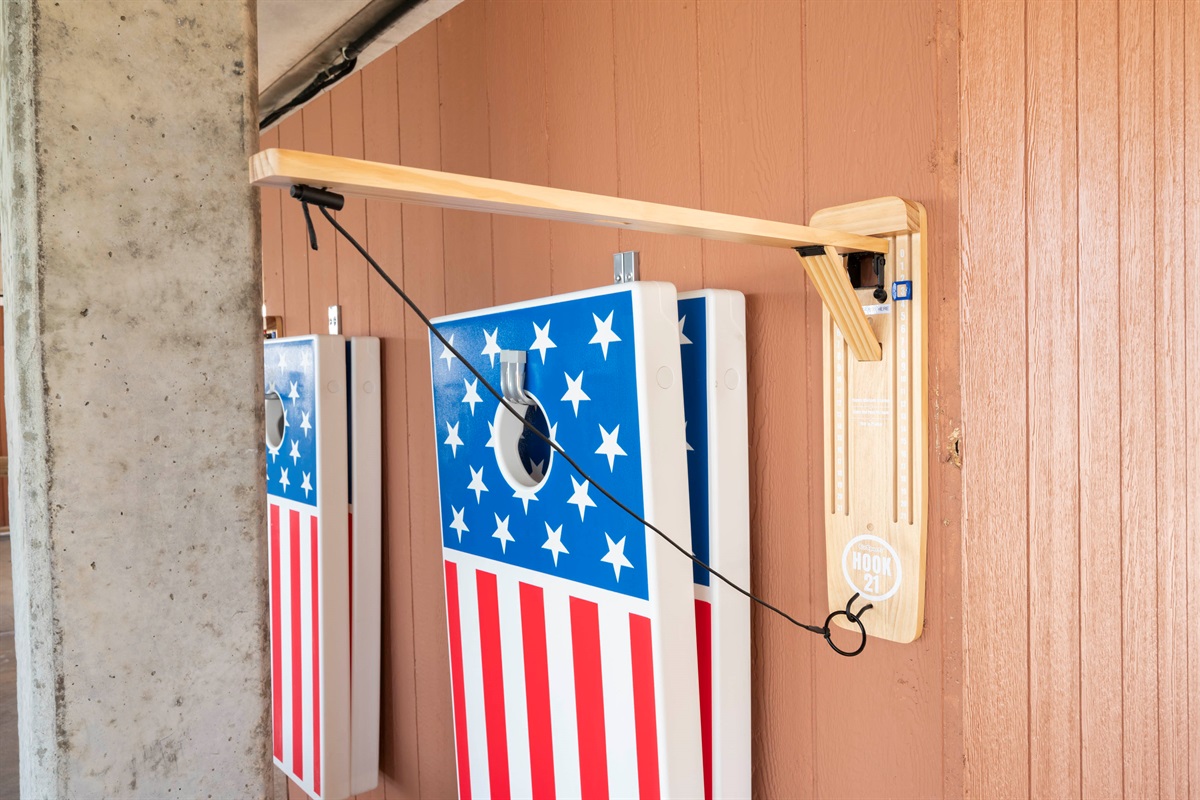 Patriotic cornhole fun: American flag boards set for outdoor game excitement!