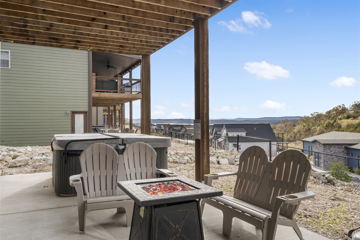 Enjoy a fire next to the hot tub on the lower deck!