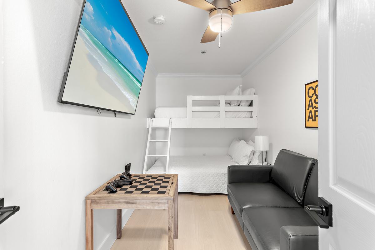 Guest Bedroom 4: Twin over Full Bed, Smart TV with Nintendo Switch, Arcade Game, Small Sofa (sleeps 2)