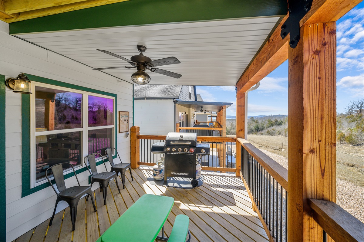 Second level deck with propane grill and seating